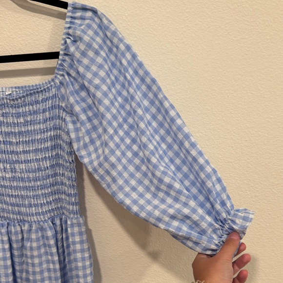 Chic Blue Gingham Balloon Sleeve Dress - Picture 3 of 5